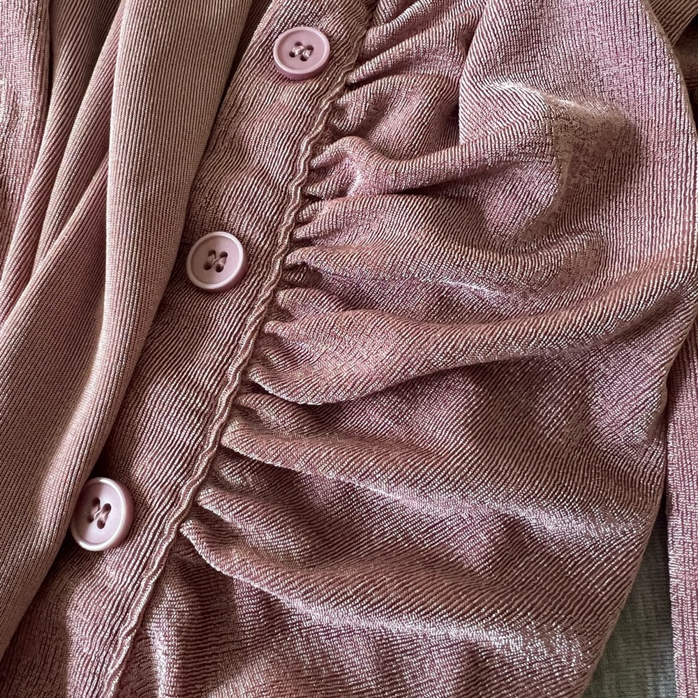 Shimmer Ruched Button Down Shirt - Picture 5 of 6